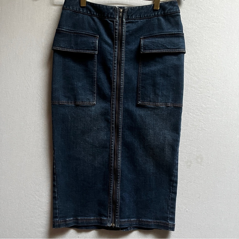 Bora Aksu Dark Wash Denim Cargo Pencil Midi Skirt Sz 38/ Sz 28 US